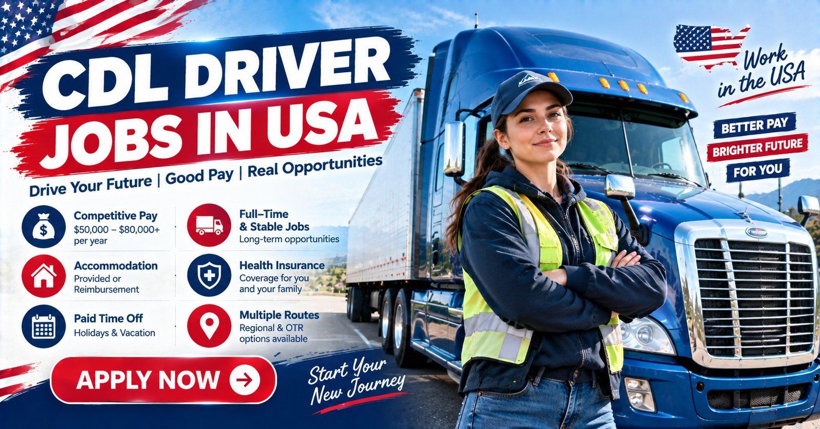 A commercial truck driver beside a tractor-trailer on a US highway
