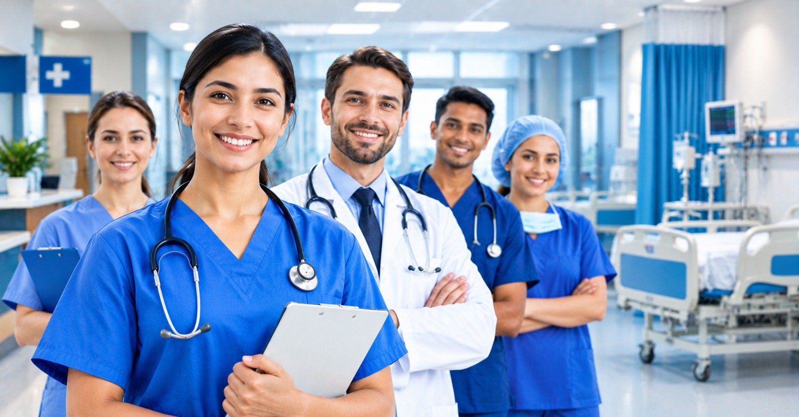 Nurses and clinical staff on a hospital ward in the UK