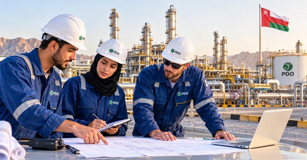 Oil and gas production facility and pipework at a desert field site in Oman