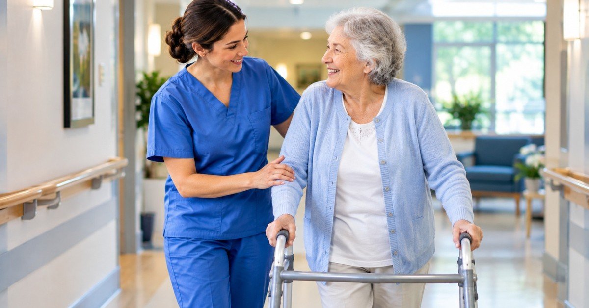 Care worker supporting a patient