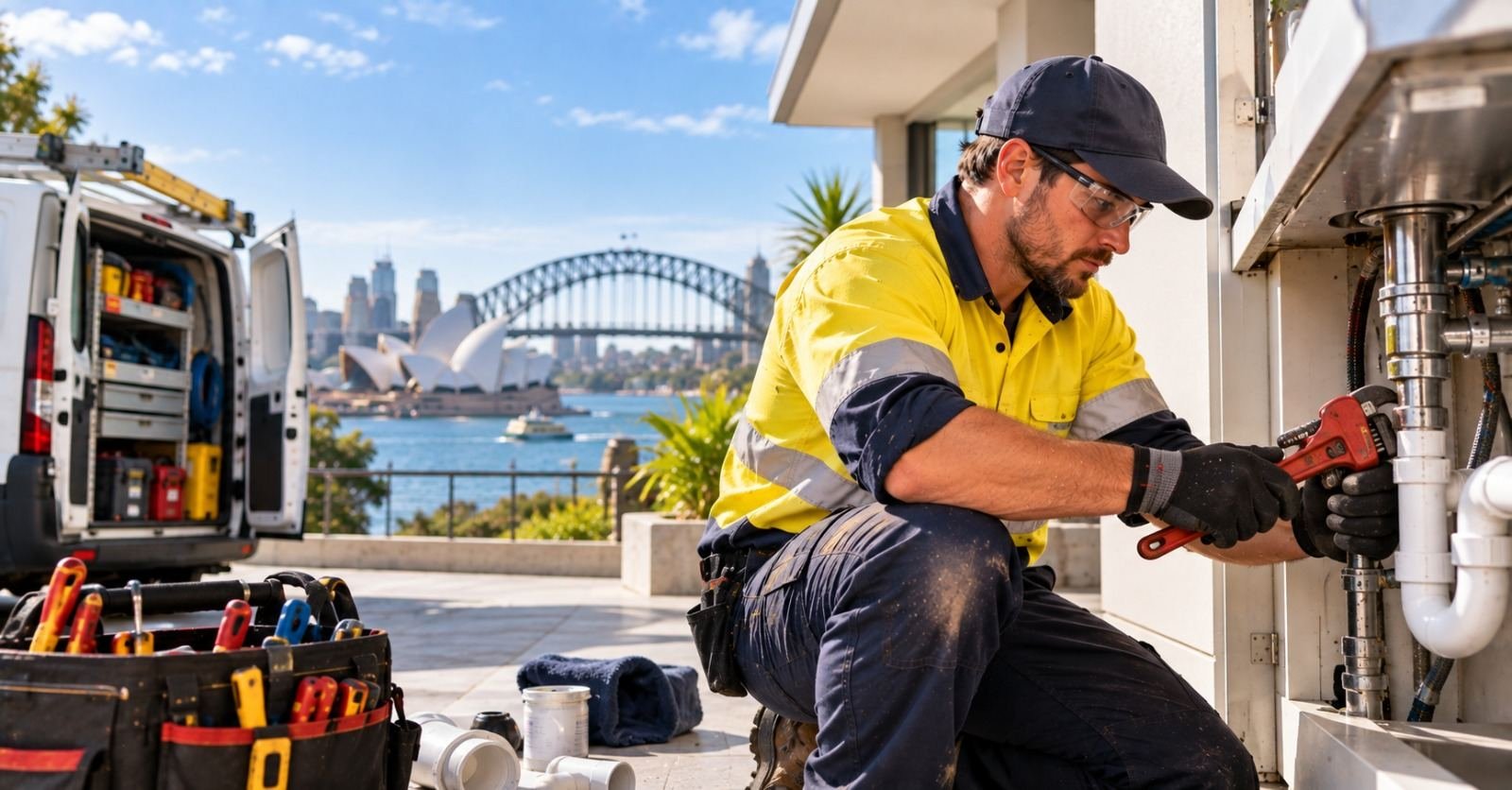 A licensed plumber installing pipework on an Australian residential site