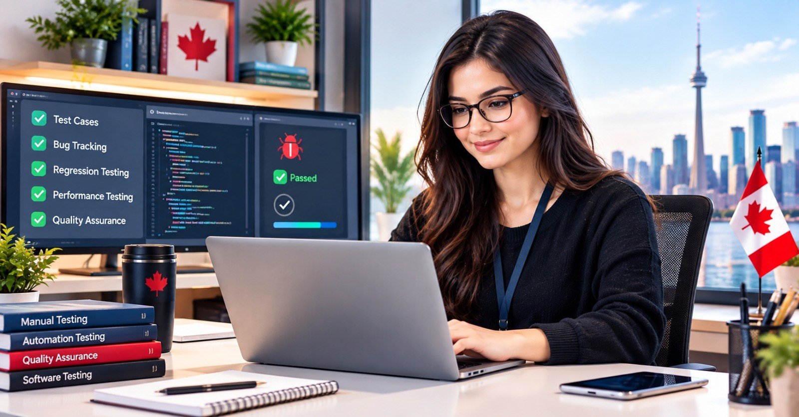 QA tester working through test cases on a software project in Canada