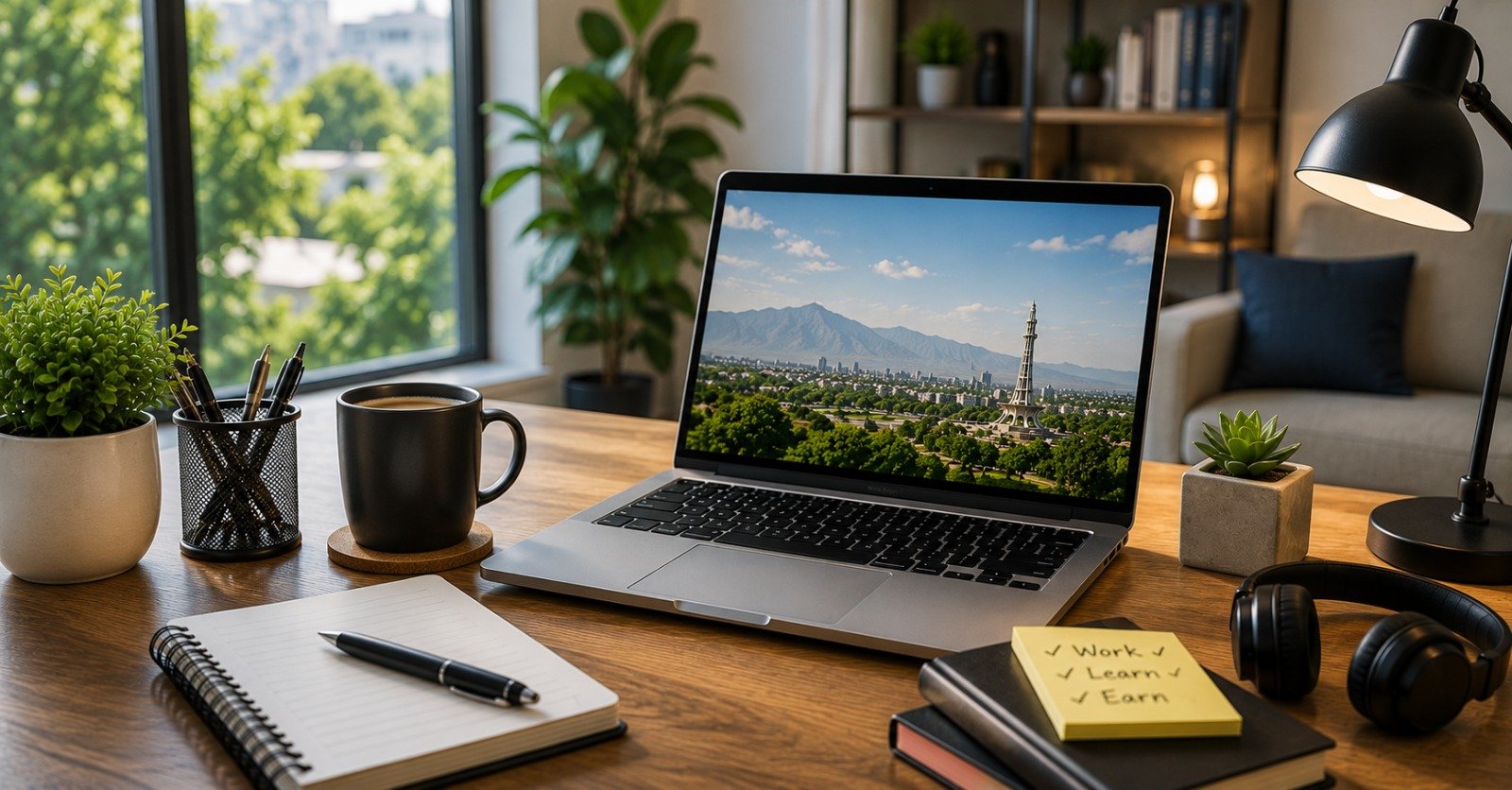 A student working a part-time remote job from home in Pakistan