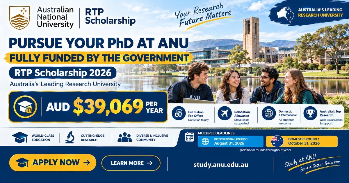 Students by the lake on the ANU campus in Canberra with the RTP Scholarship stipend and benefits
