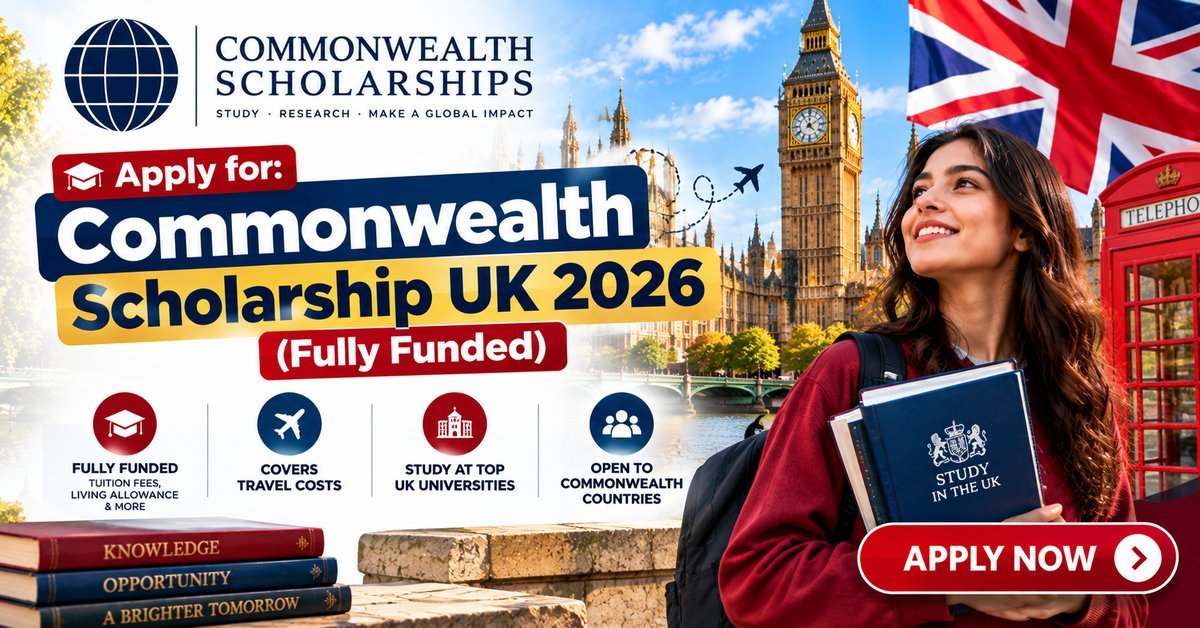 Commonwealth Scholarship UK 2026 (Fully Funded): Master's and PhD for 2027/28 Entry poster
