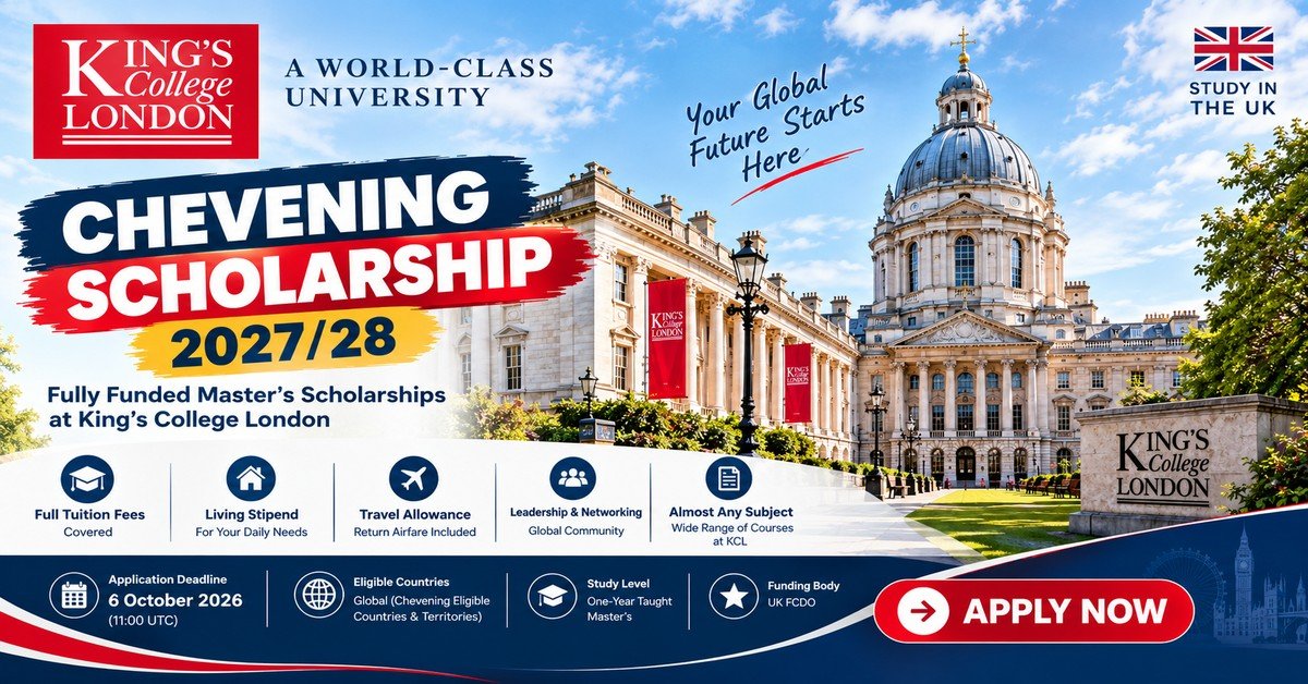 King's College London Chevening Scholarship 2027/28 (Fully Funded UK Master's) poster