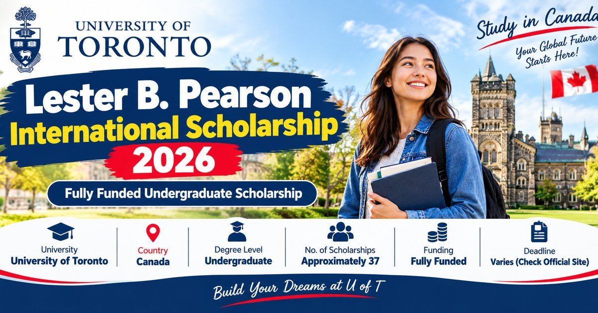 An international student holding books on the University of Toronto campus with the Pearson Scholarship award details