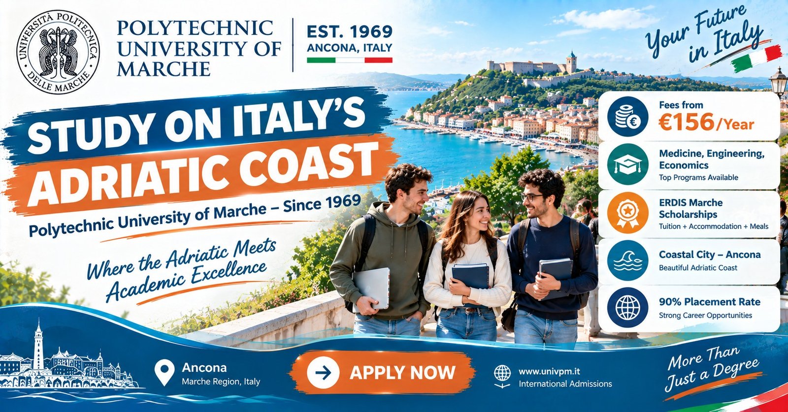 Students at the Polytechnic University of Marche in Ancona with the fees from 156 euro a year and ERDIS Marche scholarships