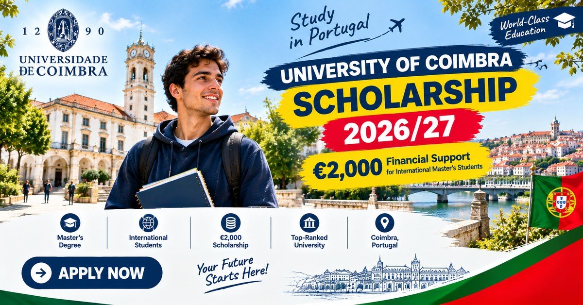International student in Coimbra by the Mondego river, University of Coimbra 2,000 euro Master's scholarship