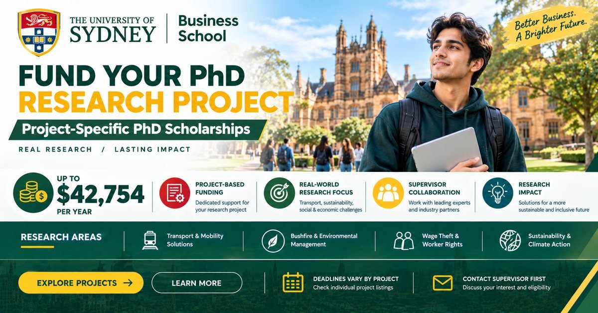 Student at the University of Sydney with the Business School PhD scholarship details